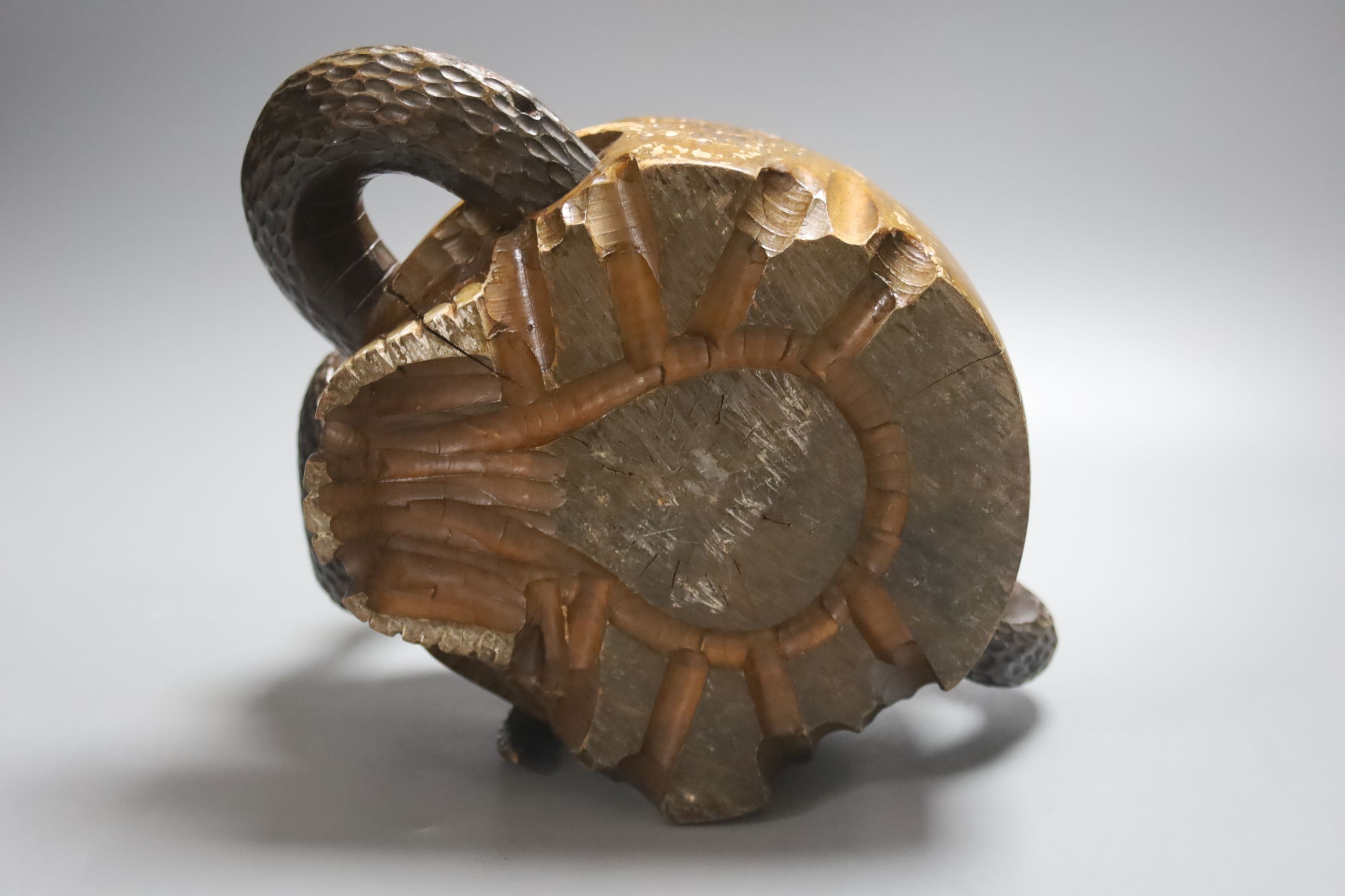 A Japanese wooden skull 'jar', late 19th / early 20th century, 26cm., lacking cover